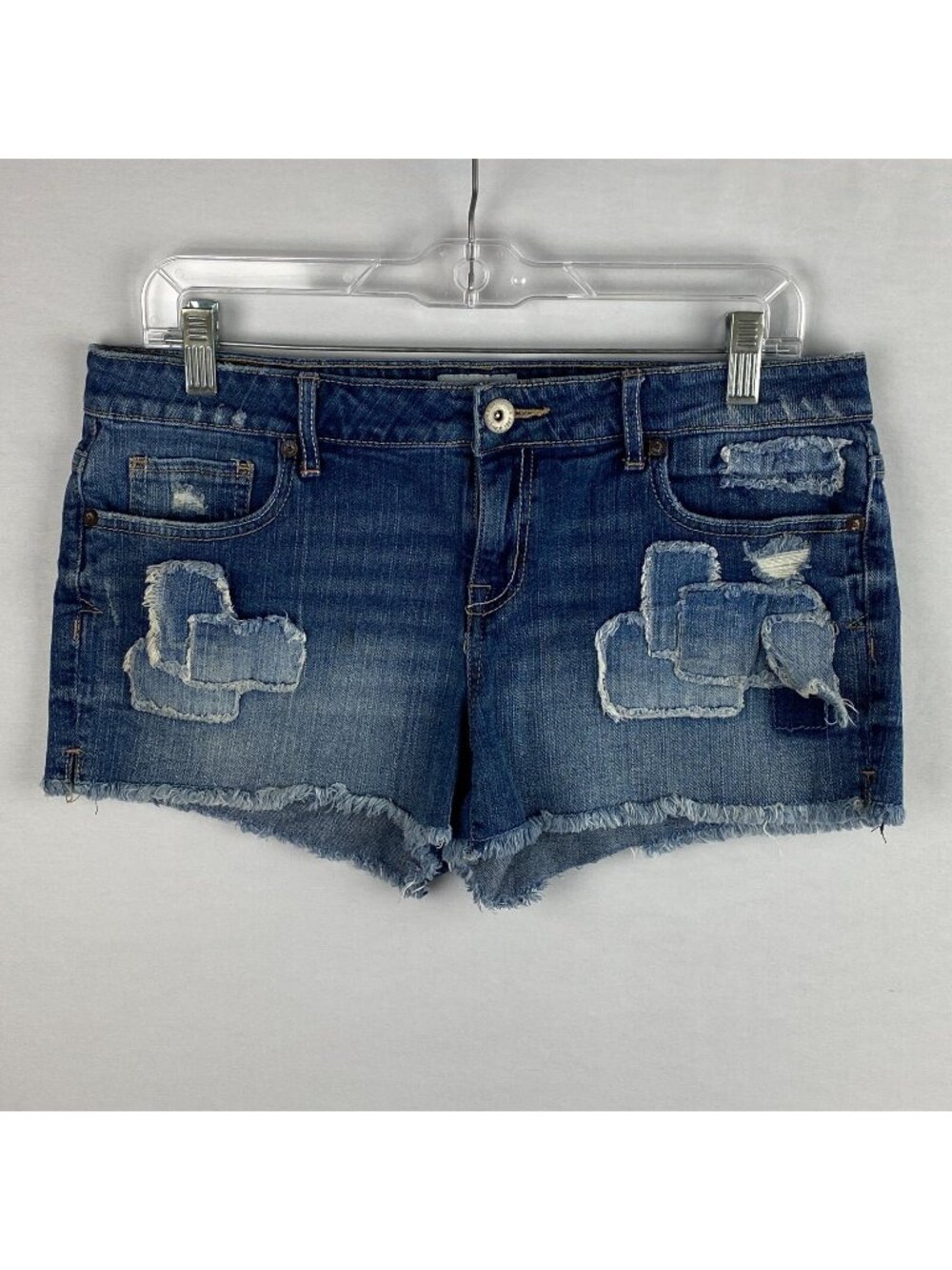 Aeropostale Jean Shorts Juniors Patchwork Bohemian Boho Hippie Fringe 11 / 12 *